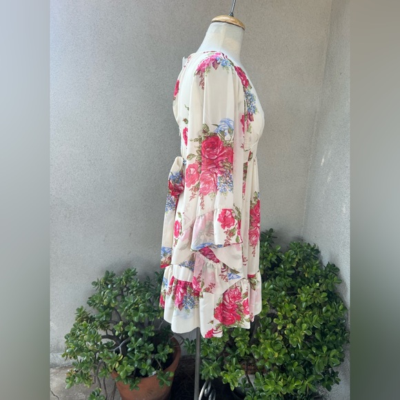 Betsey Johnson short dress Bambi boho pink roses polyester chiffon size 2 - Picture 5 of 10
